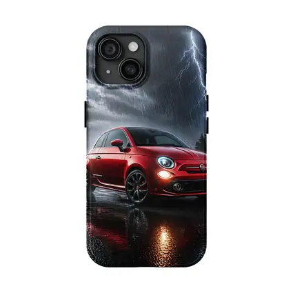 Fiat Abarth Red Car Stormy Night Rain