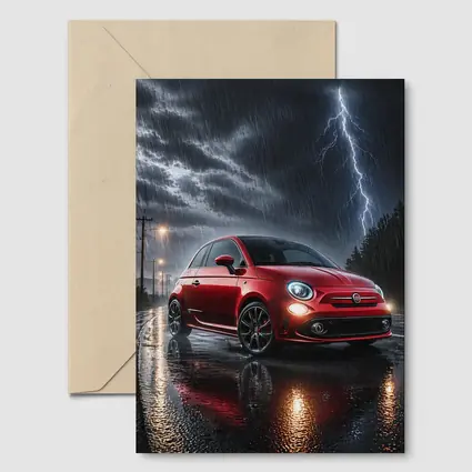Fiat Abarth Red Car Stormy Night Rain