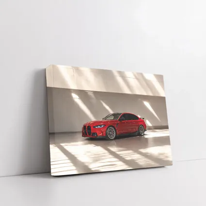 BMW M3 Red Sedan Indoor Garage Setting