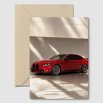 BMW M3 Red Sedan Indoor Garage Setting