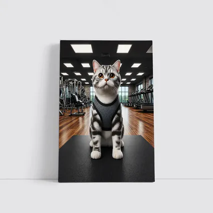 American Shorthair Cat Wearing Harness In Gym