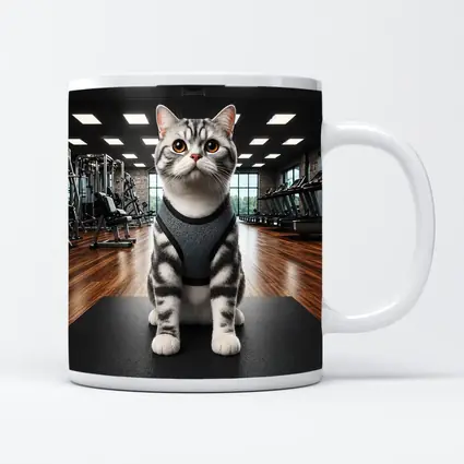 American Shorthair Cat Wearing Harness In Gym