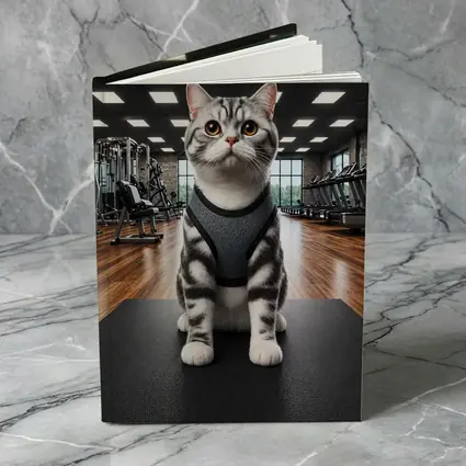 American Shorthair Cat Wearing Harness In Gym