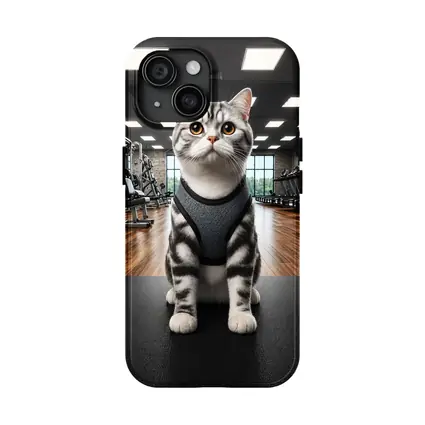 American Shorthair Cat Wearing Harness In Gym