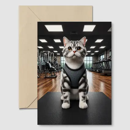 American Shorthair Cat Wearing Harness In Gym