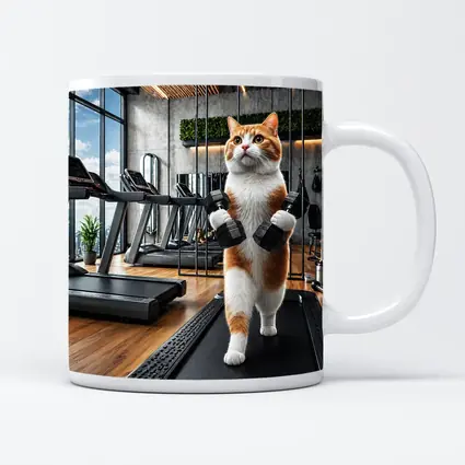 Orange Cat Lifting Dumbbells In Gym