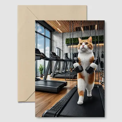 Orange Cat Lifting Dumbbells In Gym
