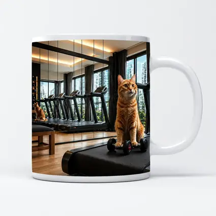 Orange Cat Sitting on Treadmill Modern Gym