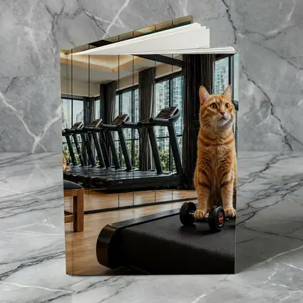 Orange Cat Sitting on Treadmill Modern Gym