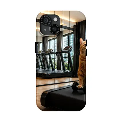 Orange Cat Sitting on Treadmill Modern Gym
