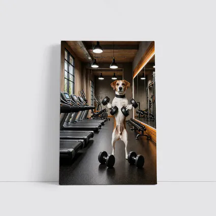 Beagle Lifting Dumbbells In Modern Gym