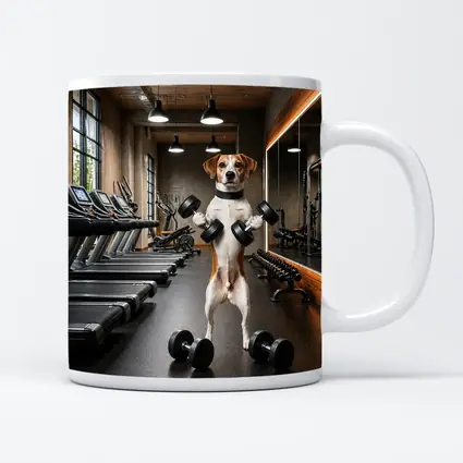 Beagle Lifting Dumbbells In Modern Gym