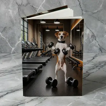 Beagle Lifting Dumbbells In Modern Gym