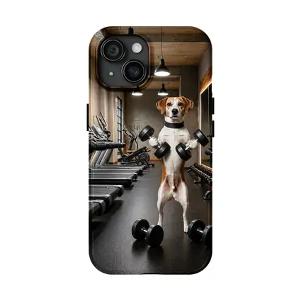 Beagle Lifting Dumbbells In Modern Gym