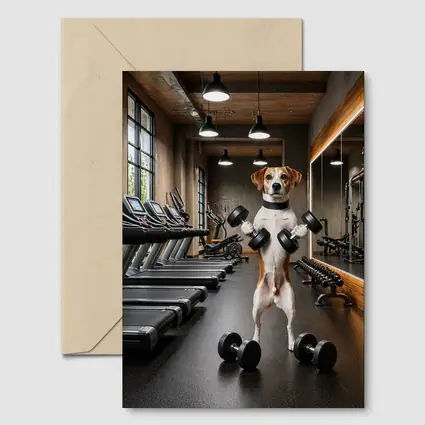 Beagle Lifting Dumbbells In Modern Gym