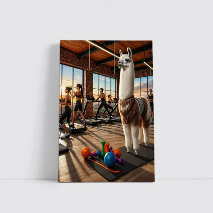 Llama Standing in Busy Fitness Gym