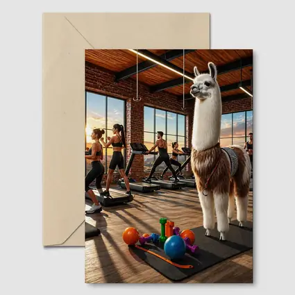 Llama Standing in Busy Fitness Gym
