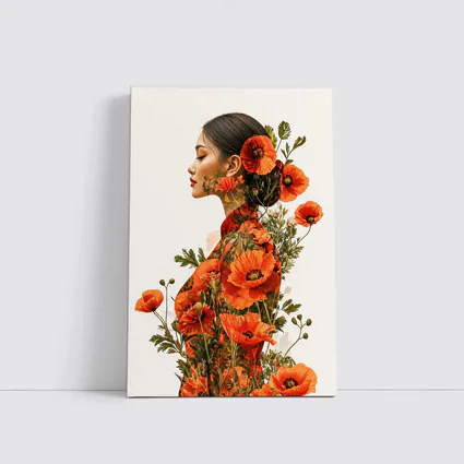 Woman Double Exposure Red Poppies Floral Art