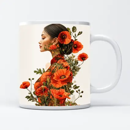Woman Double Exposure Red Poppies Floral Art