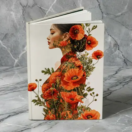 Woman Double Exposure Red Poppies Floral Art