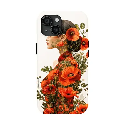 Woman Double Exposure Red Poppies Floral Art