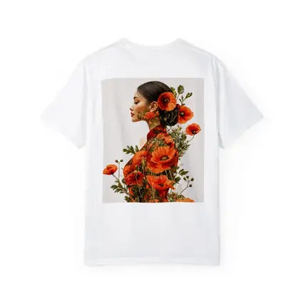 Woman Double Exposure Red Poppies Floral Art