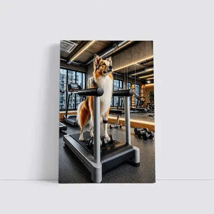 Collie Dog Standing on Gym Treadmill