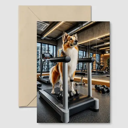 Collie Dog Standing on Gym Treadmill