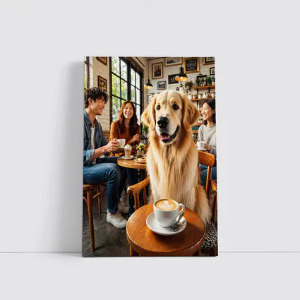 Golden Retriever Dog Relaxing in Coffee Shop