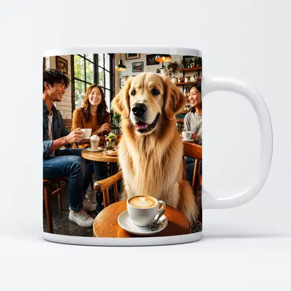 Golden Retriever Dog Relaxing in Coffee Shop