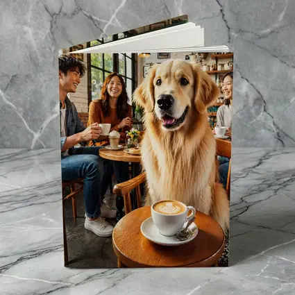 Golden Retriever Dog Relaxing in Coffee Shop