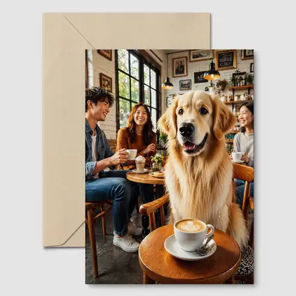 Golden Retriever Dog Relaxing in Coffee Shop