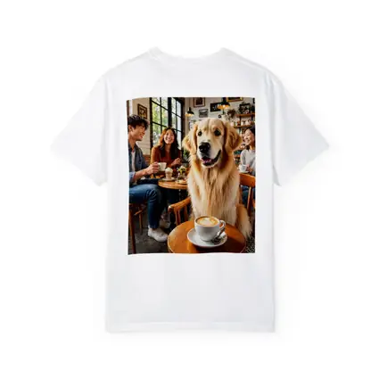 Golden Retriever Dog Relaxing in Coffee Shop