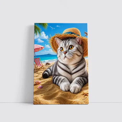 American Shorthair Cat Beach Summer Straw Hat