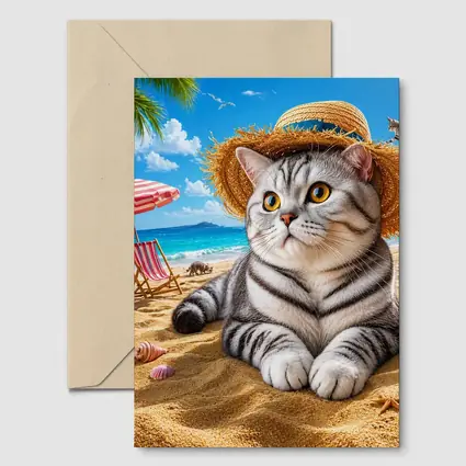 American Shorthair Cat Beach Summer Straw Hat