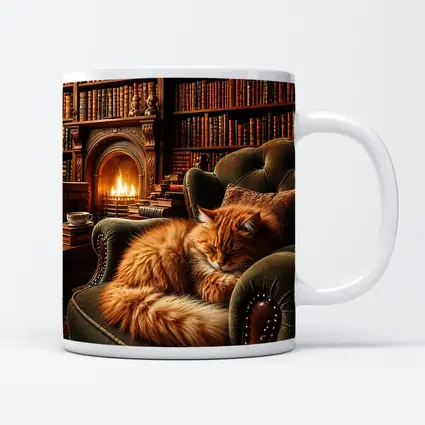 Orange Cat Sleeping in Cozy Library Armchair