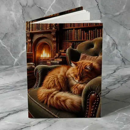 Orange Cat Sleeping in Cozy Library Armchair