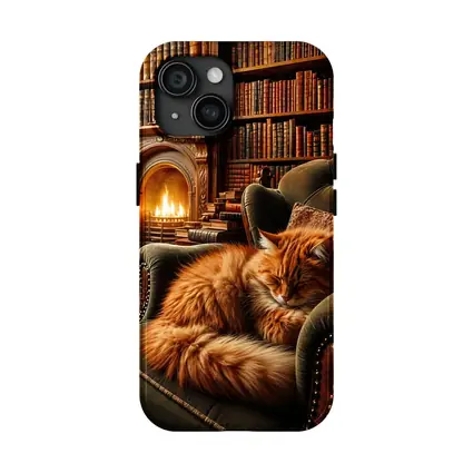 Orange Cat Sleeping in Cozy Library Armchair