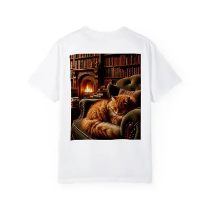 Orange Cat Sleeping in Cozy Library Armchair