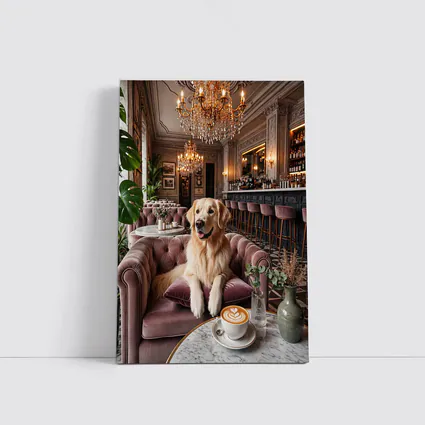 Golden Retriever Relaxing in Elegant Cafe