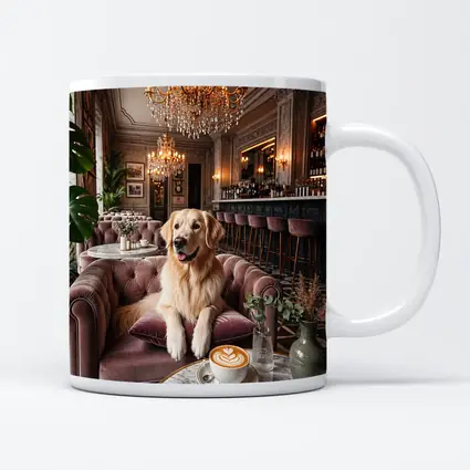 Golden Retriever Relaxing in Elegant Cafe
