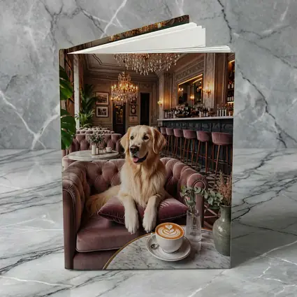 Golden Retriever Relaxing in Elegant Cafe