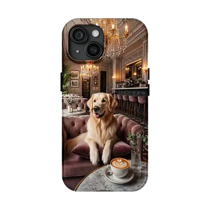 Golden Retriever Relaxing in Elegant Cafe