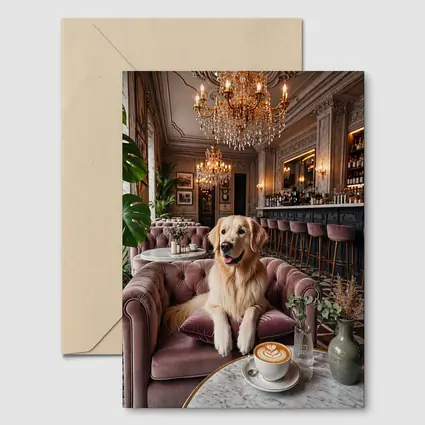 Golden Retriever Relaxing in Elegant Cafe