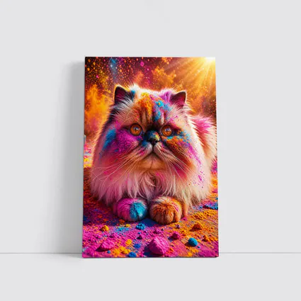 Himalayan Cat Covered in Colorful Holi Powder