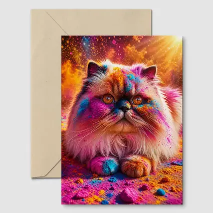 Himalayan Cat Covered in Colorful Holi Powder