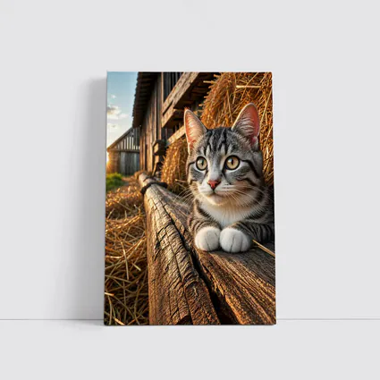 Tabby Cat Resting on Barn Wood