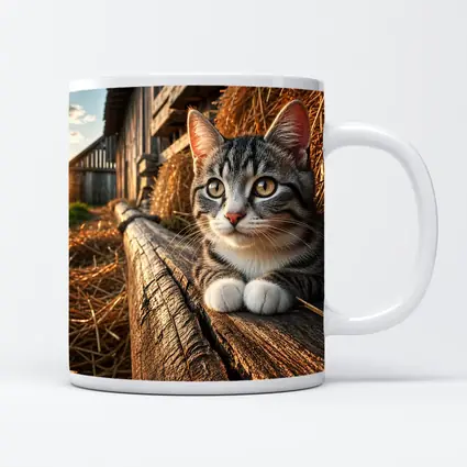 Tabby Cat Resting on Barn Wood