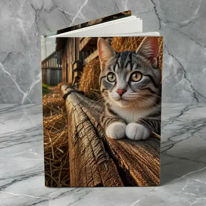 Tabby Cat Resting on Barn Wood