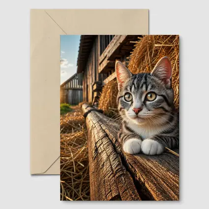 Tabby Cat Resting on Barn Wood